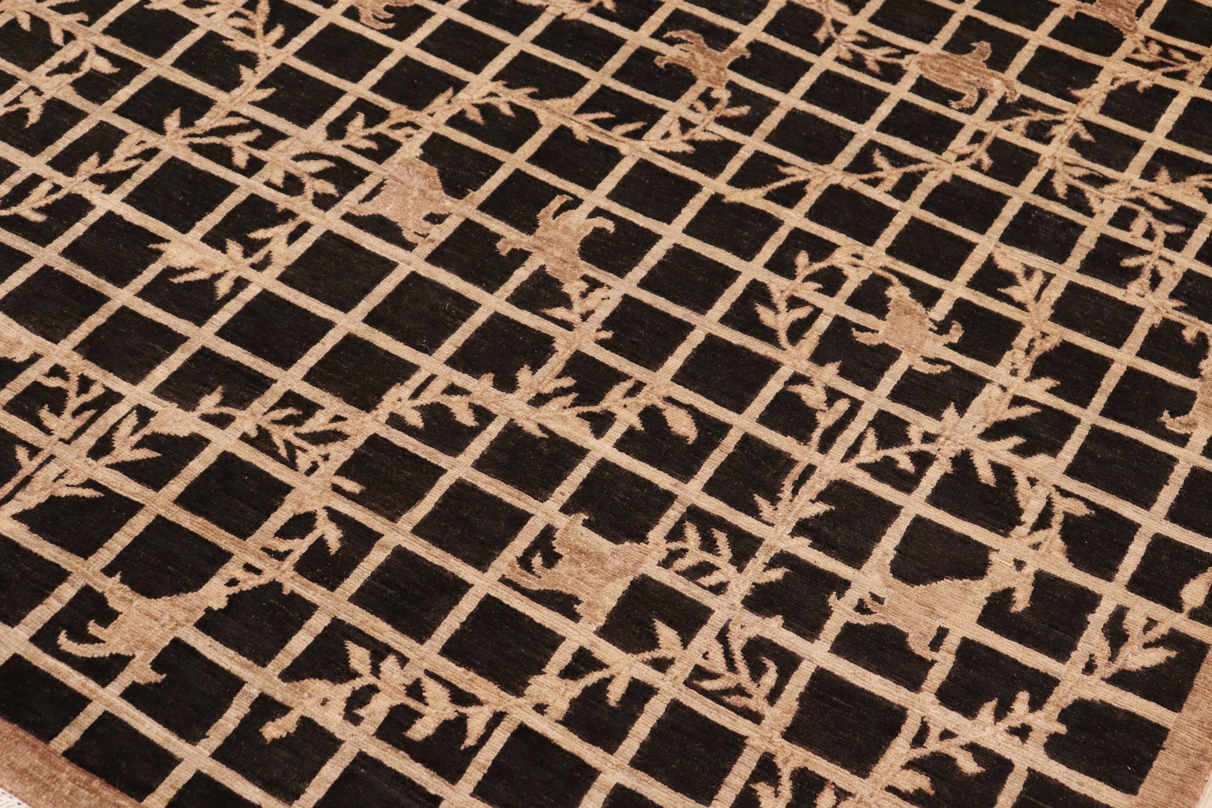 handmade Modern Kafkaz Black Tan Hand Knotted RECTANGLE 100% WOOL area rug 6' x 9'