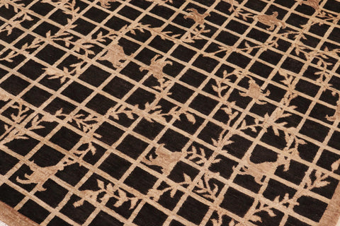 handmade Modern Kafkaz Black Tan Hand Knotted RECTANGLE 100% WOOL area rug 6' x 9'