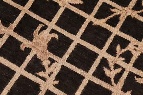 handmade Modern Kafkaz Black Tan Hand Knotted RECTANGLE 100% WOOL area rug 6' x 9'