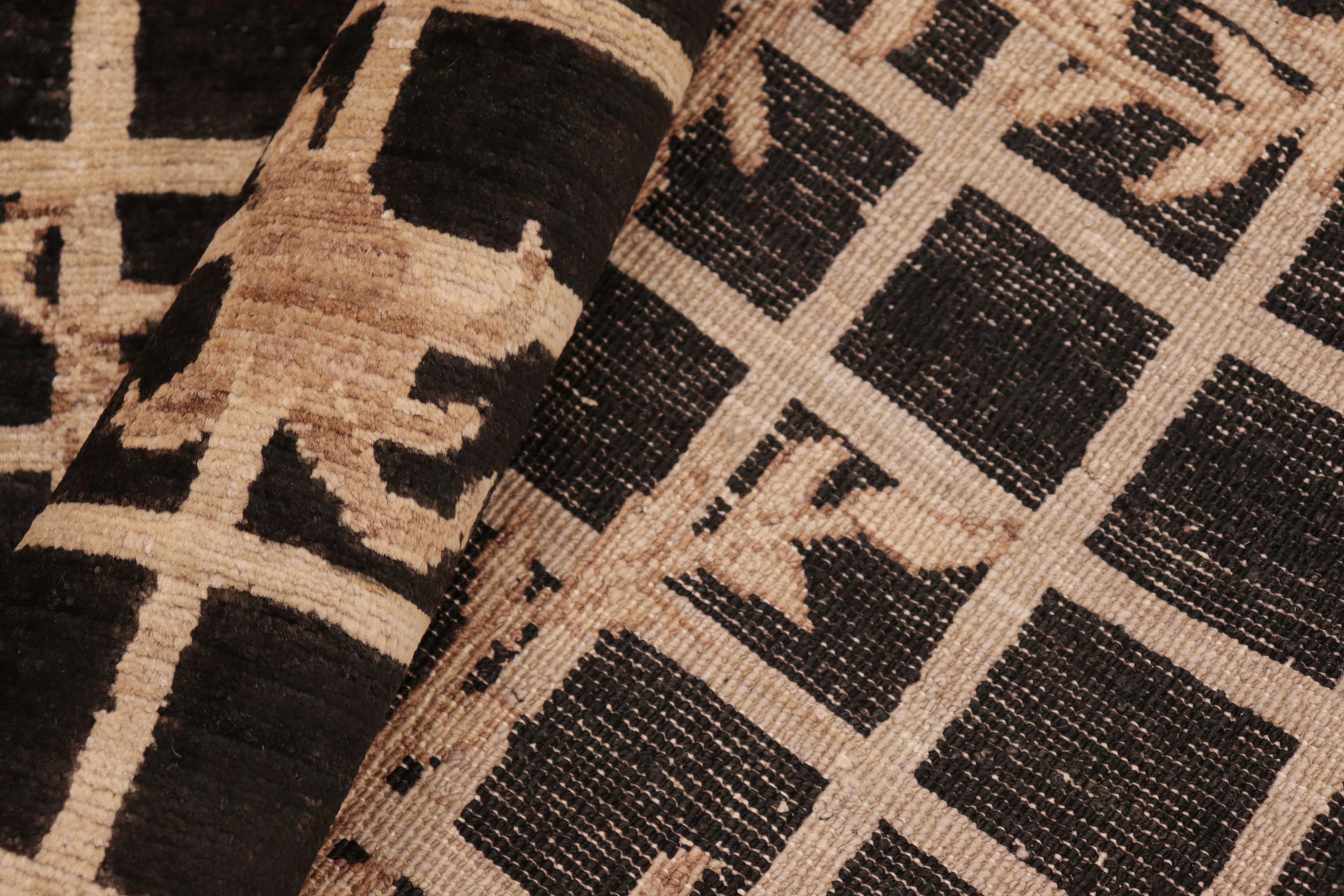 handmade Modern Kafkaz Black Tan Hand Knotted RECTANGLE 100% WOOL area rug 6' x 9'