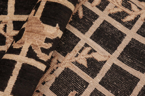 handmade Modern Kafkaz Black Tan Hand Knotted RECTANGLE 100% WOOL area rug 6' x 9'
