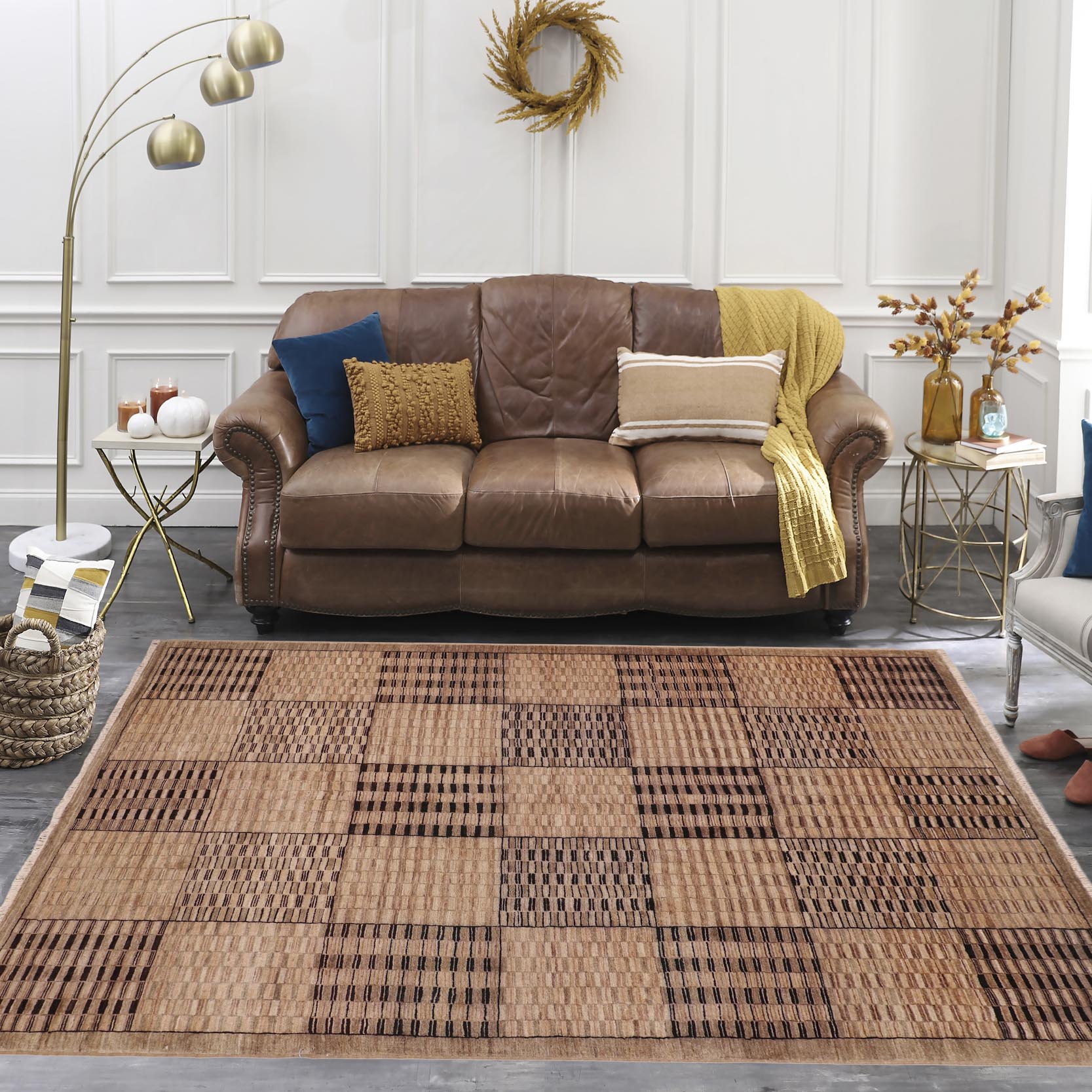 handmade Modern Gabbeh Beige Tan Hand Knotted RECTANGLE 100% WOOL area rug 6' x 9'