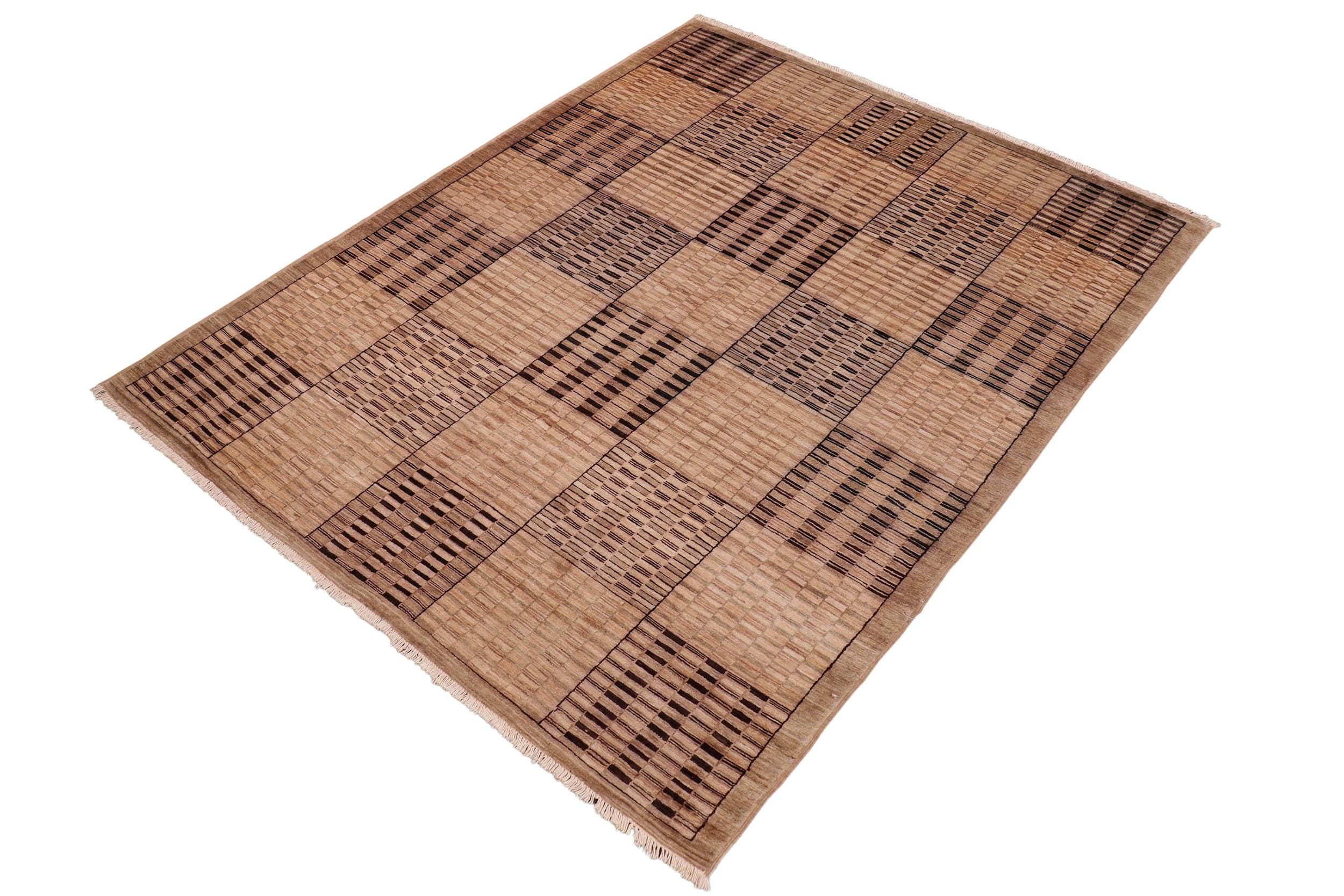 handmade Modern Gabbeh Beige Tan Hand Knotted RECTANGLE 100% WOOL area rug 6' x 9'