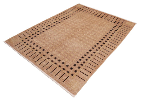 handmade Modern Kafkaz Tan Black Hand Knotted RECTANGLE 100% WOOL area rug 6' x 9'