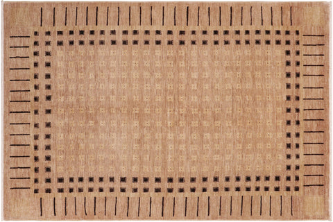 handmade Modern Kafkaz Tan Black Hand Knotted RECTANGLE 100% WOOL area rug 6' x 9'