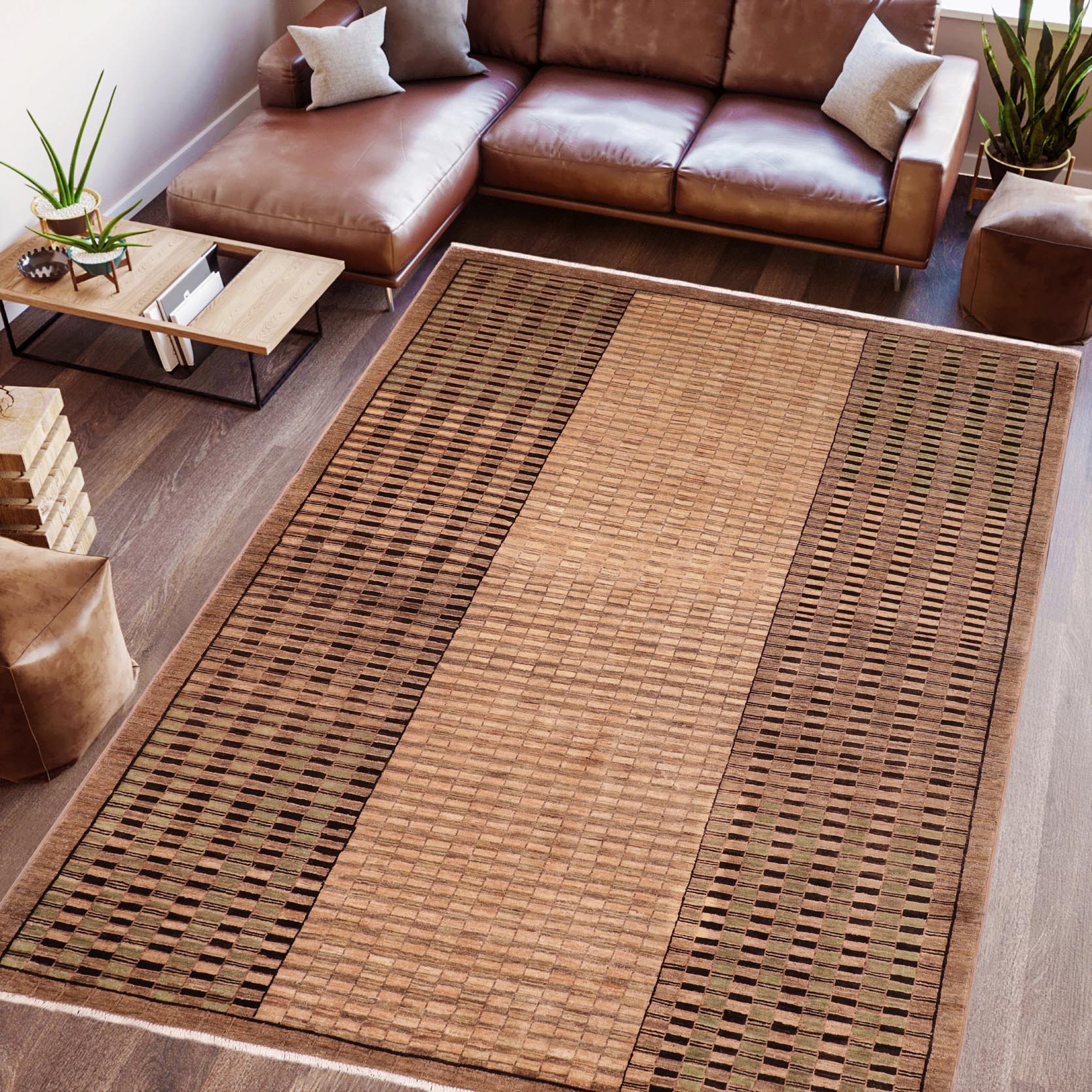 handmade Modern Gabbeh Brown Green Hand Knotted RECTANGLE 100% WOOL area rug 6' x 9'