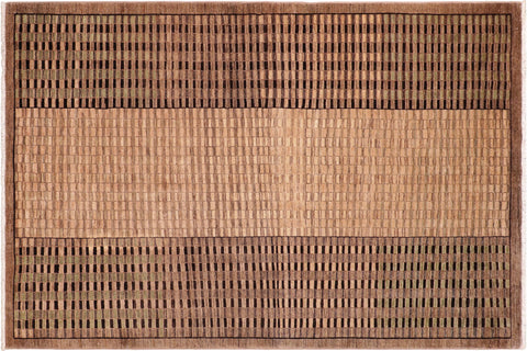 handmade Modern Gabbeh Brown Green Hand Knotted RECTANGLE 100% WOOL area rug 6' x 9'