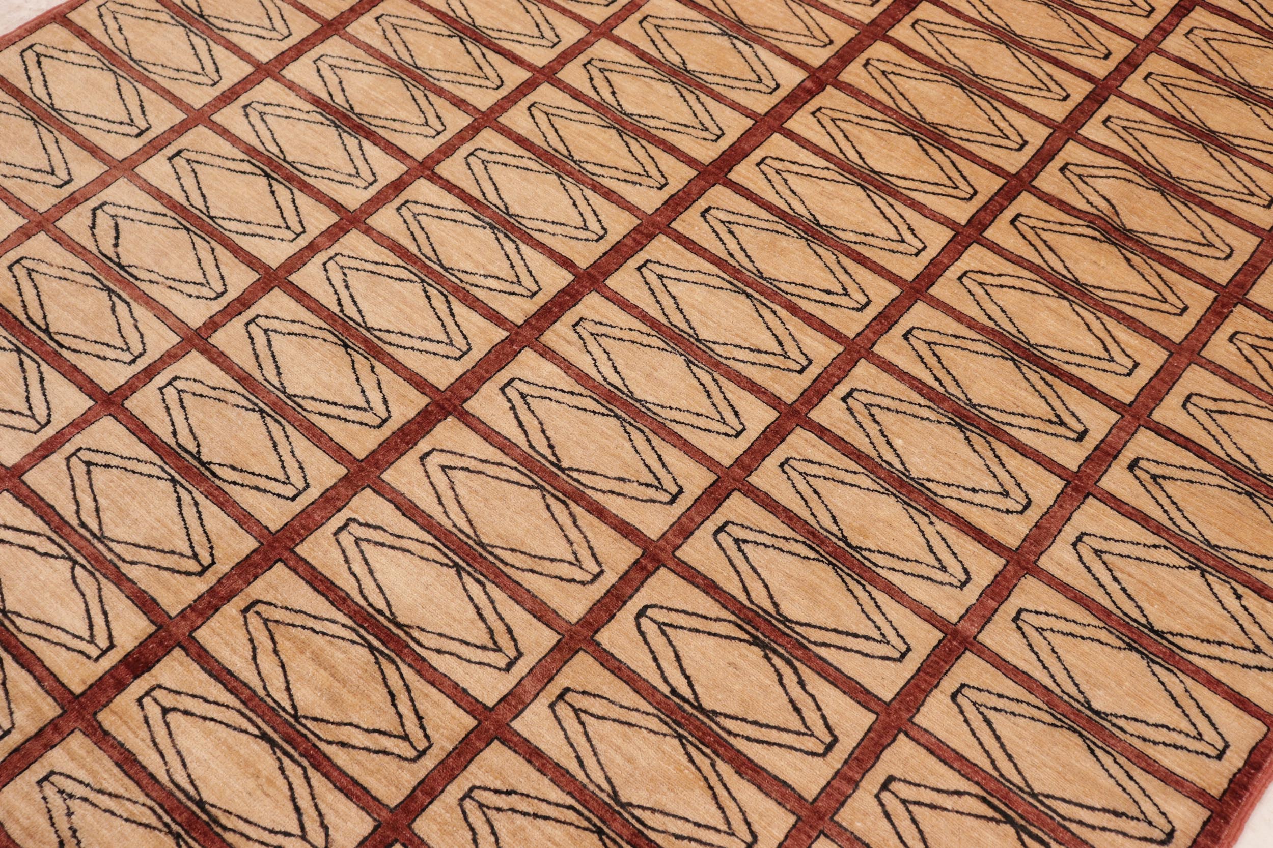 handmade Modern Gabbeh Beige Rust Hand Knotted RECTANGLE 100% WOOL area rug 6' x 9'