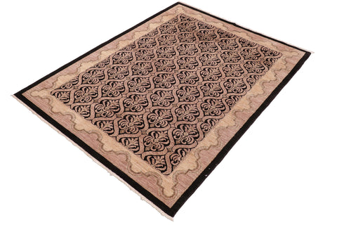 handmade Transitional Kafkaz Black Tan Hand Knotted RECTANGLE 100% WOOL area rug 6' x 9'