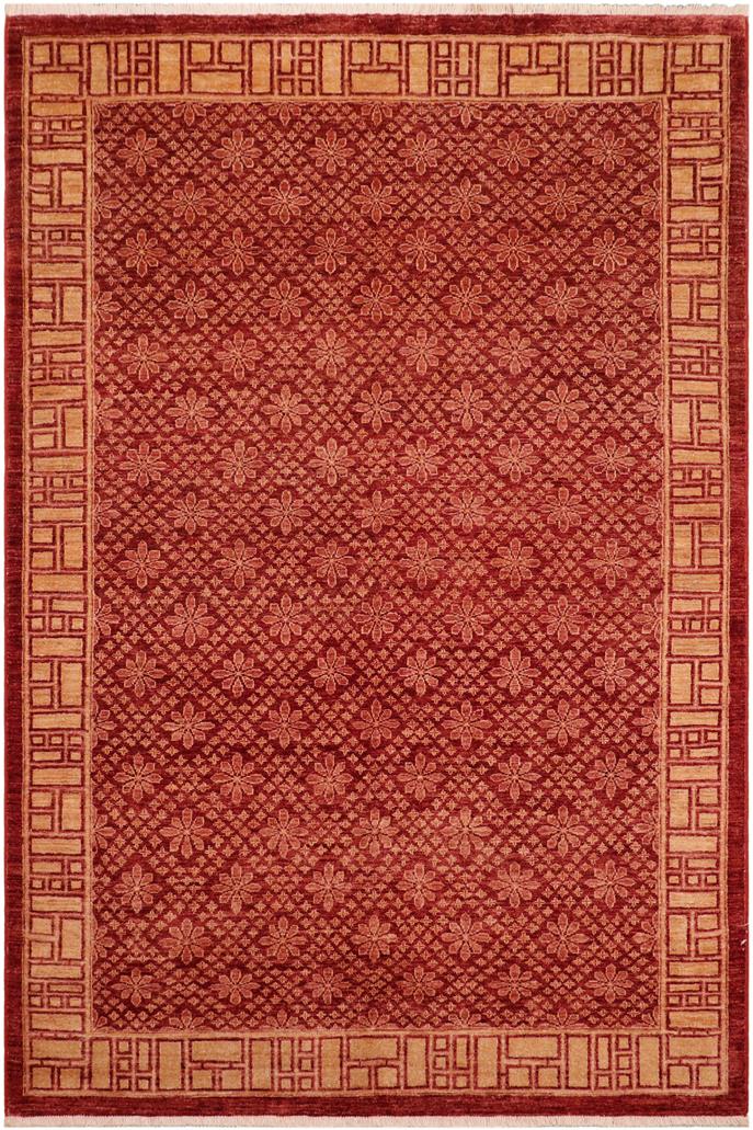 handmade Transitional Kafkaz Red Tan Hand Knotted RECTANGLE 100% WOOL area rug 6 x 9
