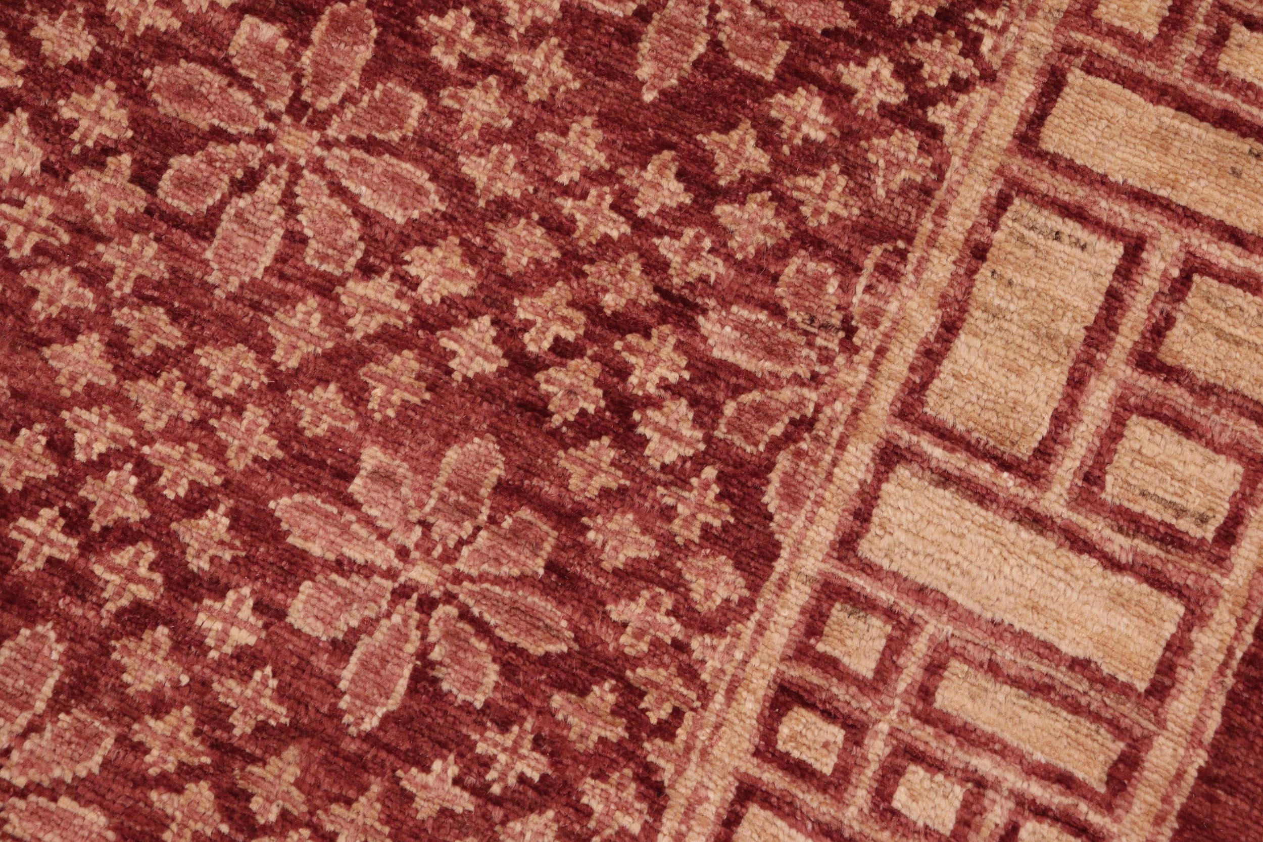 handmade Modern Kafkaz Red Tan Hand Knotted RECTANGLE 100% WOOL area rug 6' x 9'