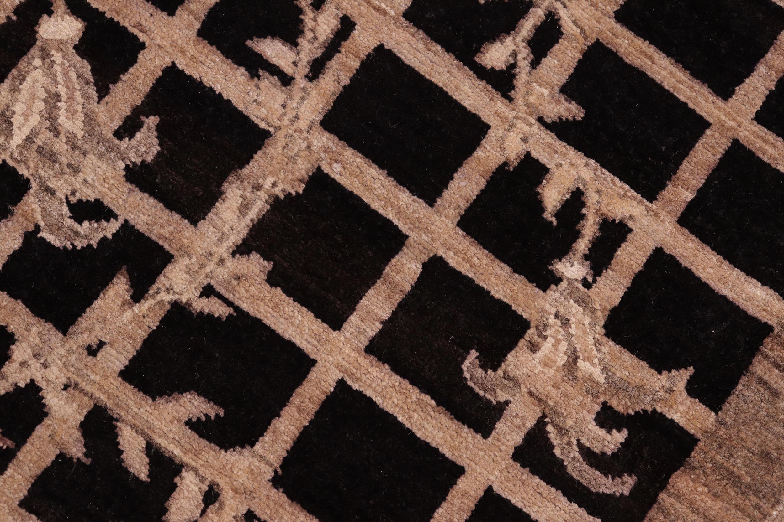 handmade Modern Kafkaz Black Brown Hand Knotted RECTANGLE 100% WOOL area rug 6' x 9'