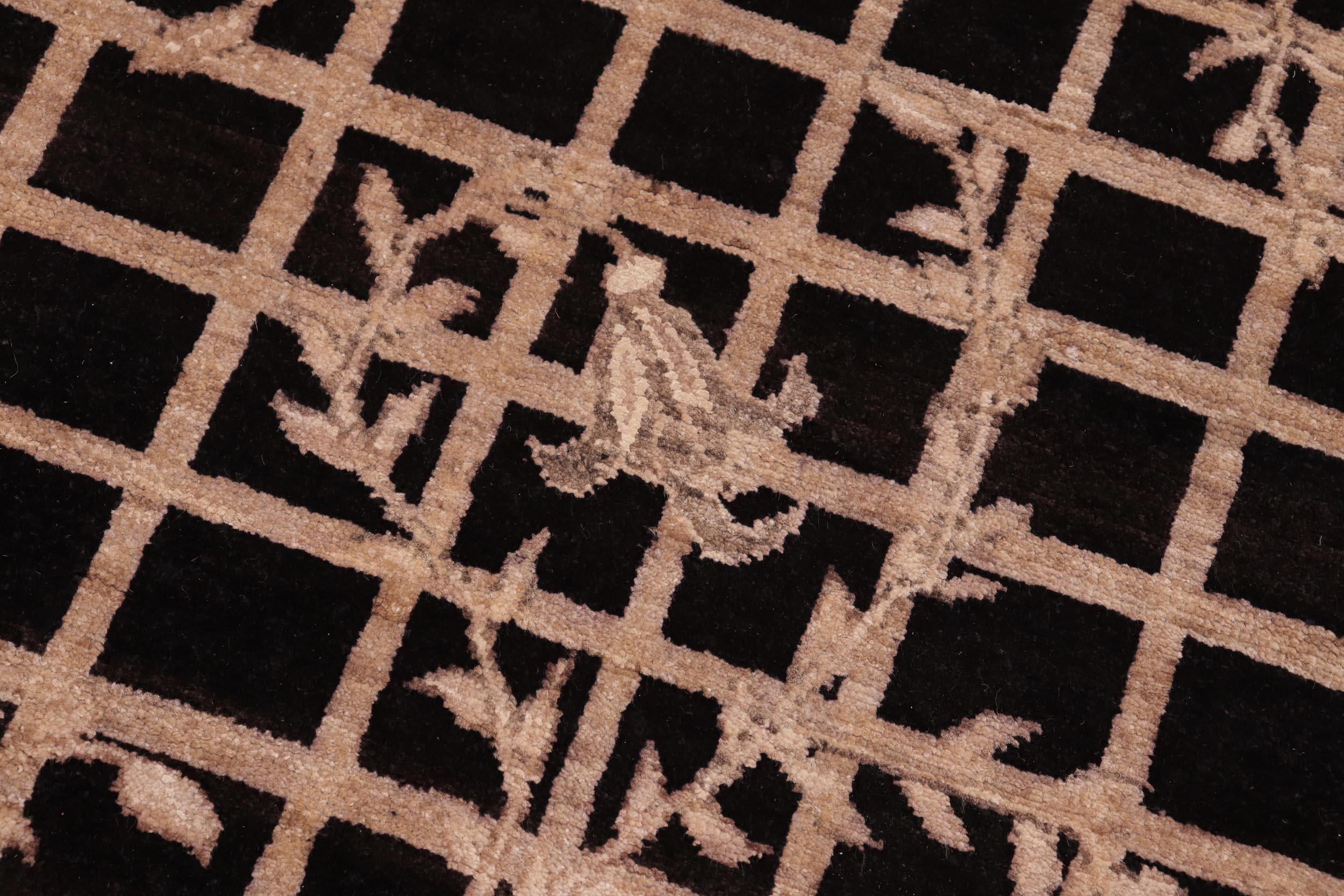 handmade Modern Kafkaz Black Brown Hand Knotted RECTANGLE 100% WOOL area rug 6' x 9'