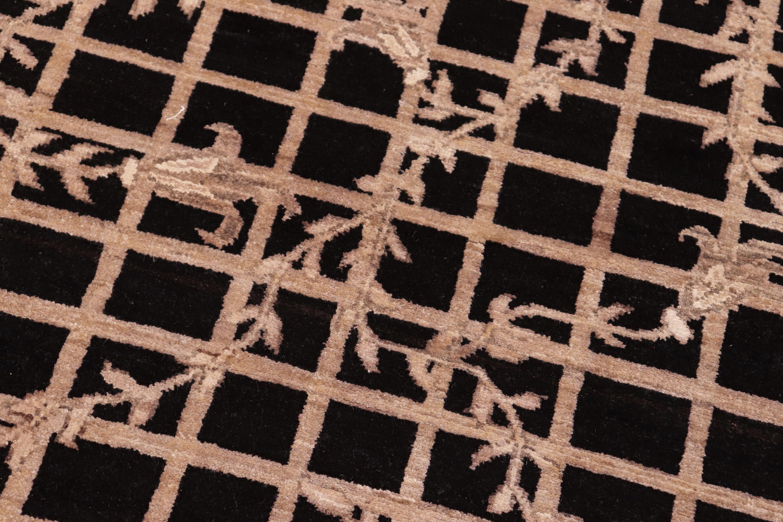 handmade Modern Kafkaz Black Brown Hand Knotted RECTANGLE 100% WOOL area rug 6' x 9'