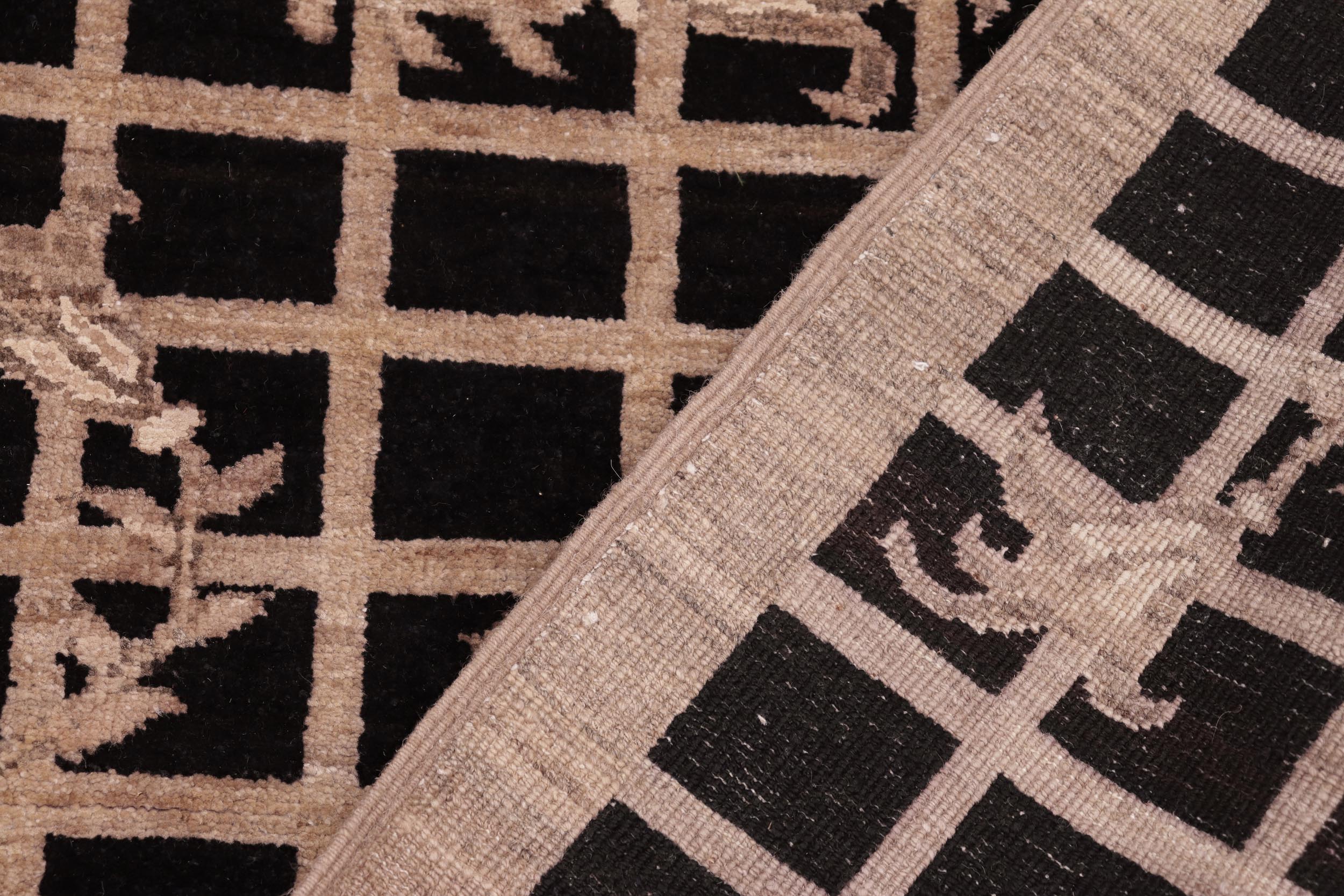 handmade Modern Kafkaz Black Brown Hand Knotted RECTANGLE 100% WOOL area rug 6' x 9'