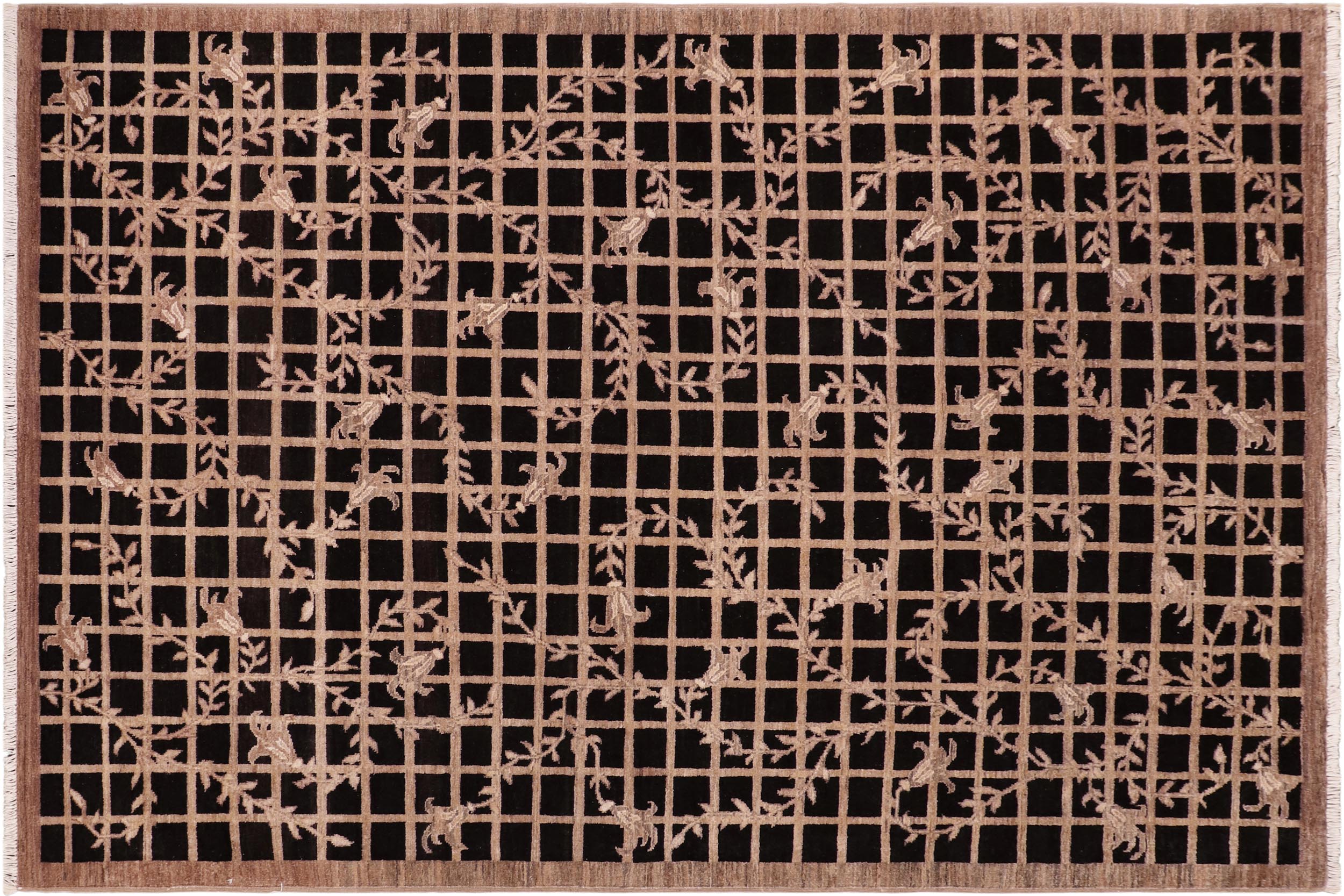 handmade Modern Kafkaz Black Brown Hand Knotted RECTANGLE 100% WOOL area rug 6' x 9'