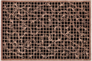 6x9 hand knotted modern wool rug in black and brown - Modern Mozella