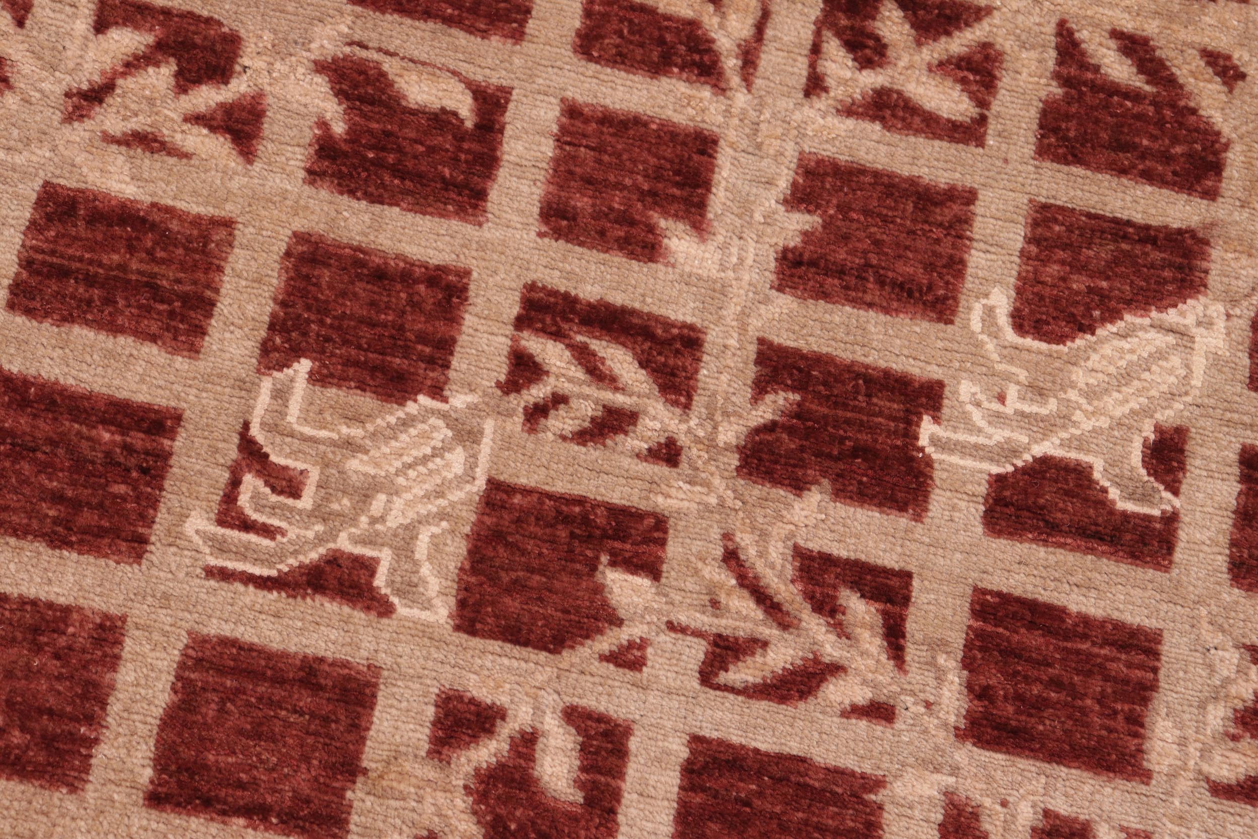 handmade Modern Kafkaz Red Tan Hand Knotted RECTANGLE 100% WOOL area rug 6' x 9'