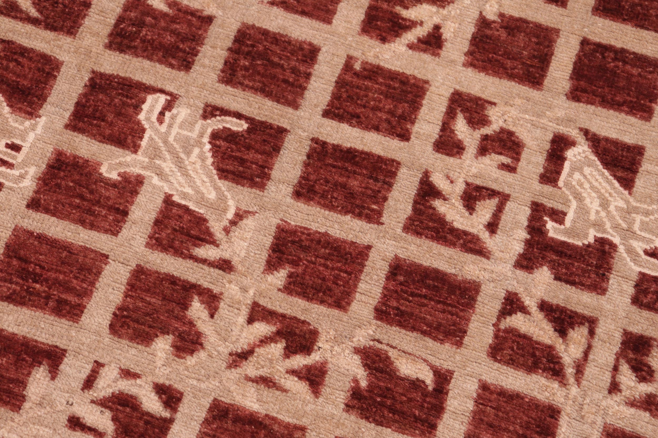 handmade Modern Kafkaz Red Tan Hand Knotted RECTANGLE 100% WOOL area rug 6' x 9'