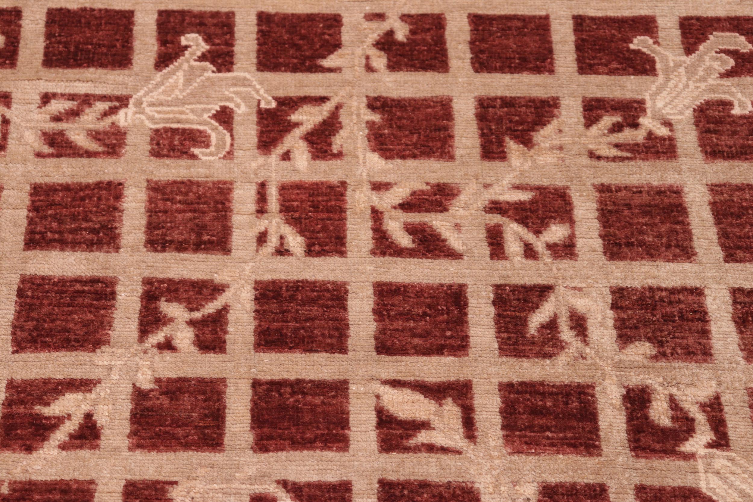 handmade Modern Kafkaz Red Tan Hand Knotted RECTANGLE 100% WOOL area rug 6' x 9'