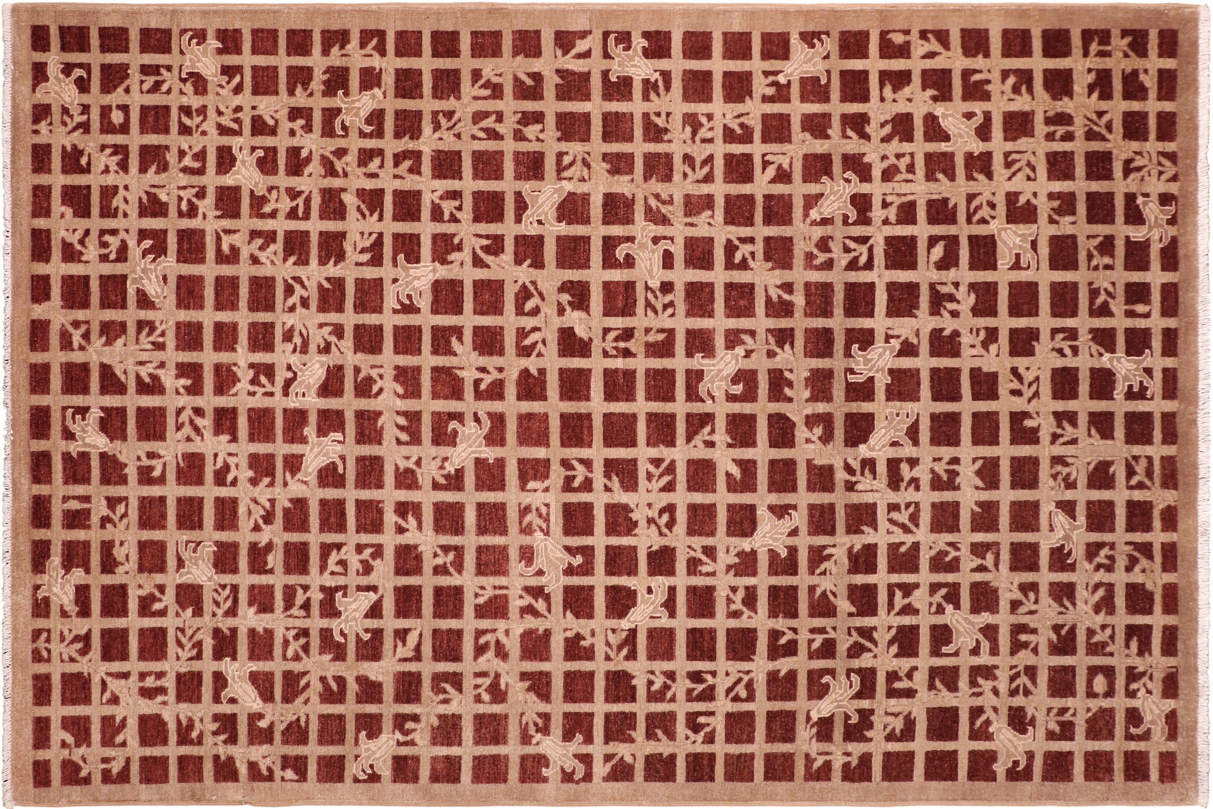 handmade Modern Kafkaz Red Tan Hand Knotted RECTANGLE 100% WOOL area rug 6' x 9'