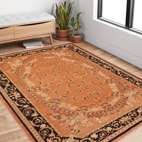 handmade Transitional Kafkaz Rust Black Hand Knotted RECTANGLE 100% WOOL area rug 6' x 9'