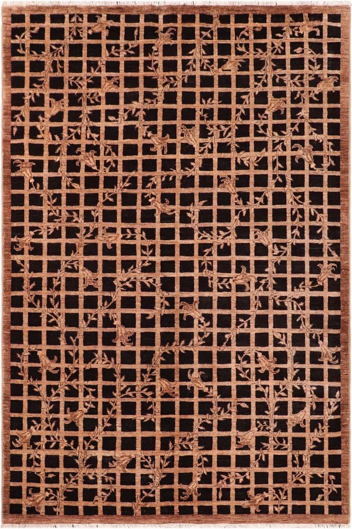 handmade Transitional Kafkaz Black Brown Hand Knotted RECTANGLE 100% WOOL area rug 6 x 8
