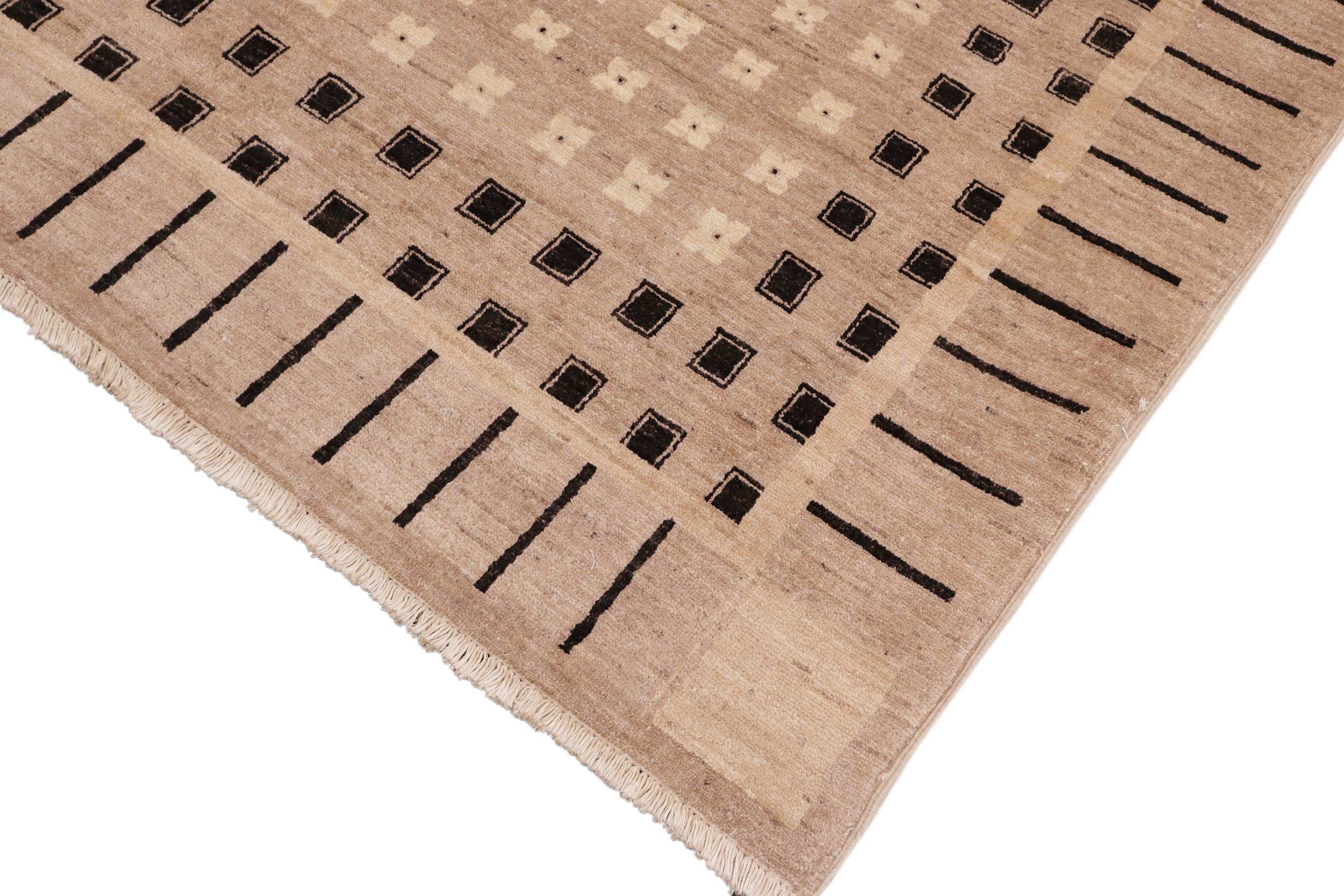 handmade Modern Kafkaz Tan Black Hand Knotted RECTANGLE 100% WOOL area rug 6' x 9'