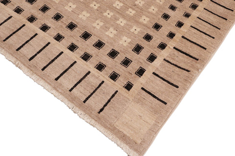 handmade Modern Kafkaz Tan Black Hand Knotted RECTANGLE 100% WOOL area rug 6' x 9'