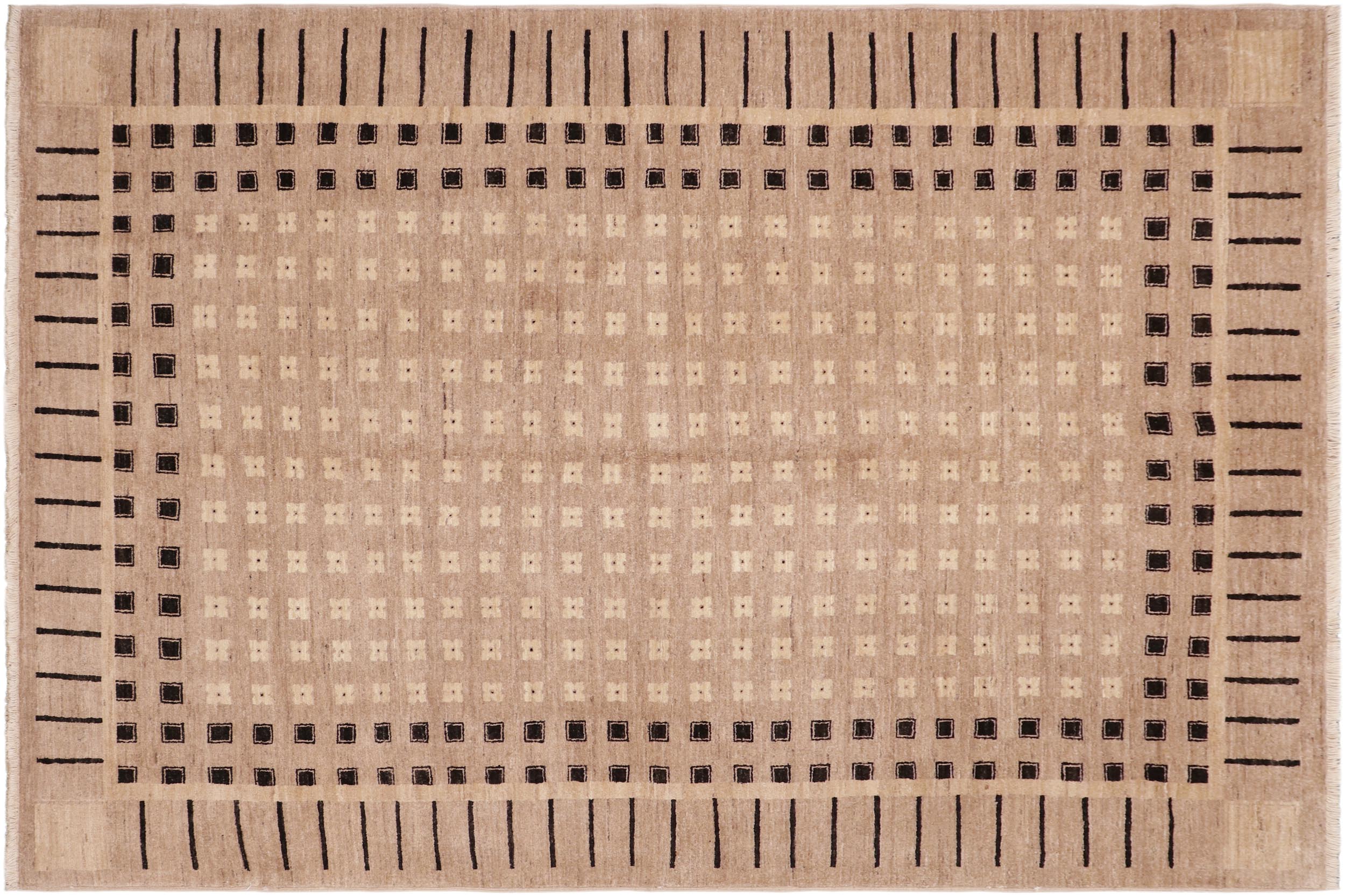 handmade Modern Kafkaz Tan Black Hand Knotted RECTANGLE 100% WOOL area rug 6' x 9'