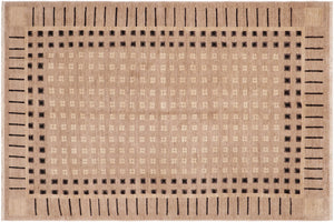 6x9 hand knotted modern wool rug in tan and black - Modern Jeanene