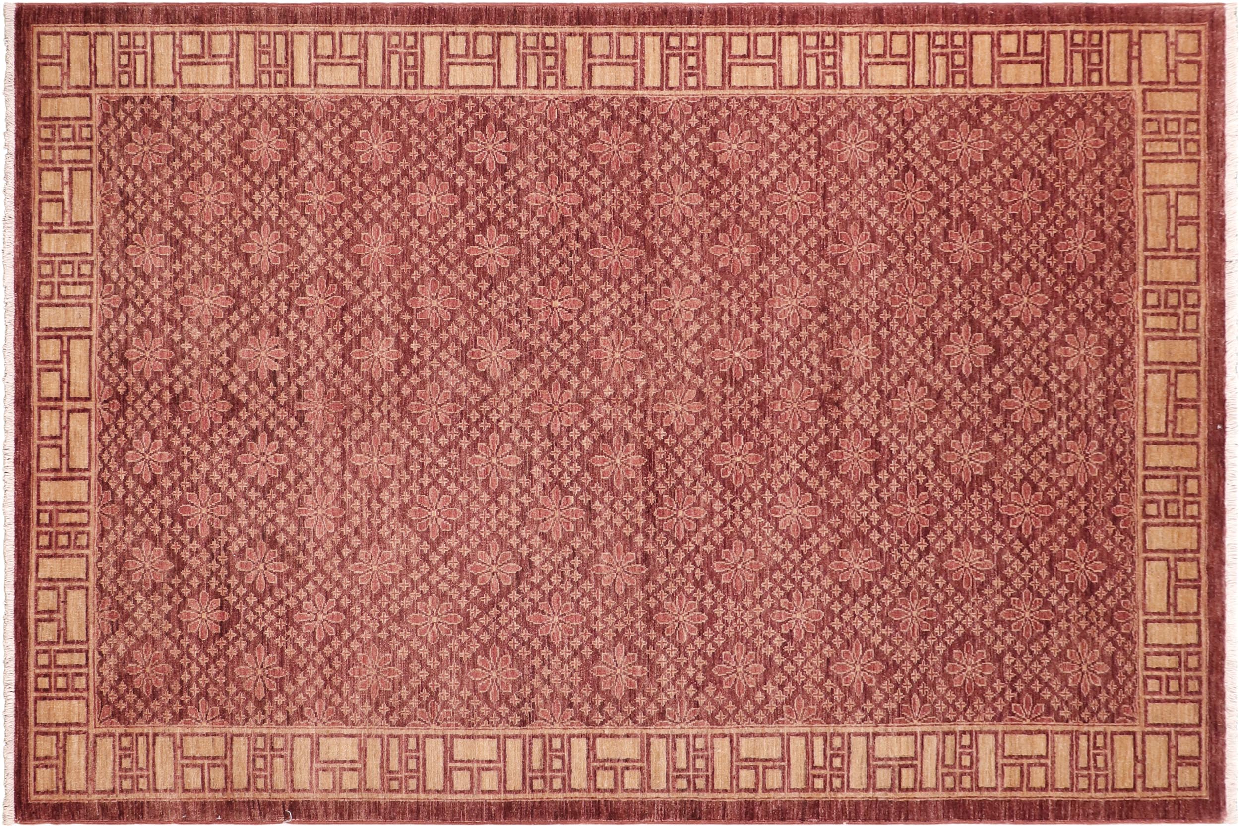 handmade Modern Kafkaz Red Gold Hand Knotted RECTANGLE 100% WOOL area rug 6' x 9'