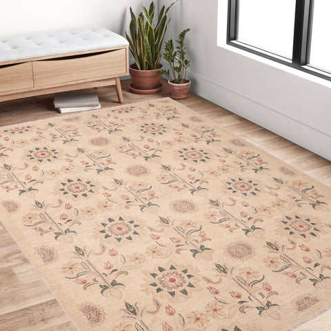 handmade Modern Kafkaz Tan Green Hand Knotted RECTANGLE 100% WOOL area rug 6' x 9'