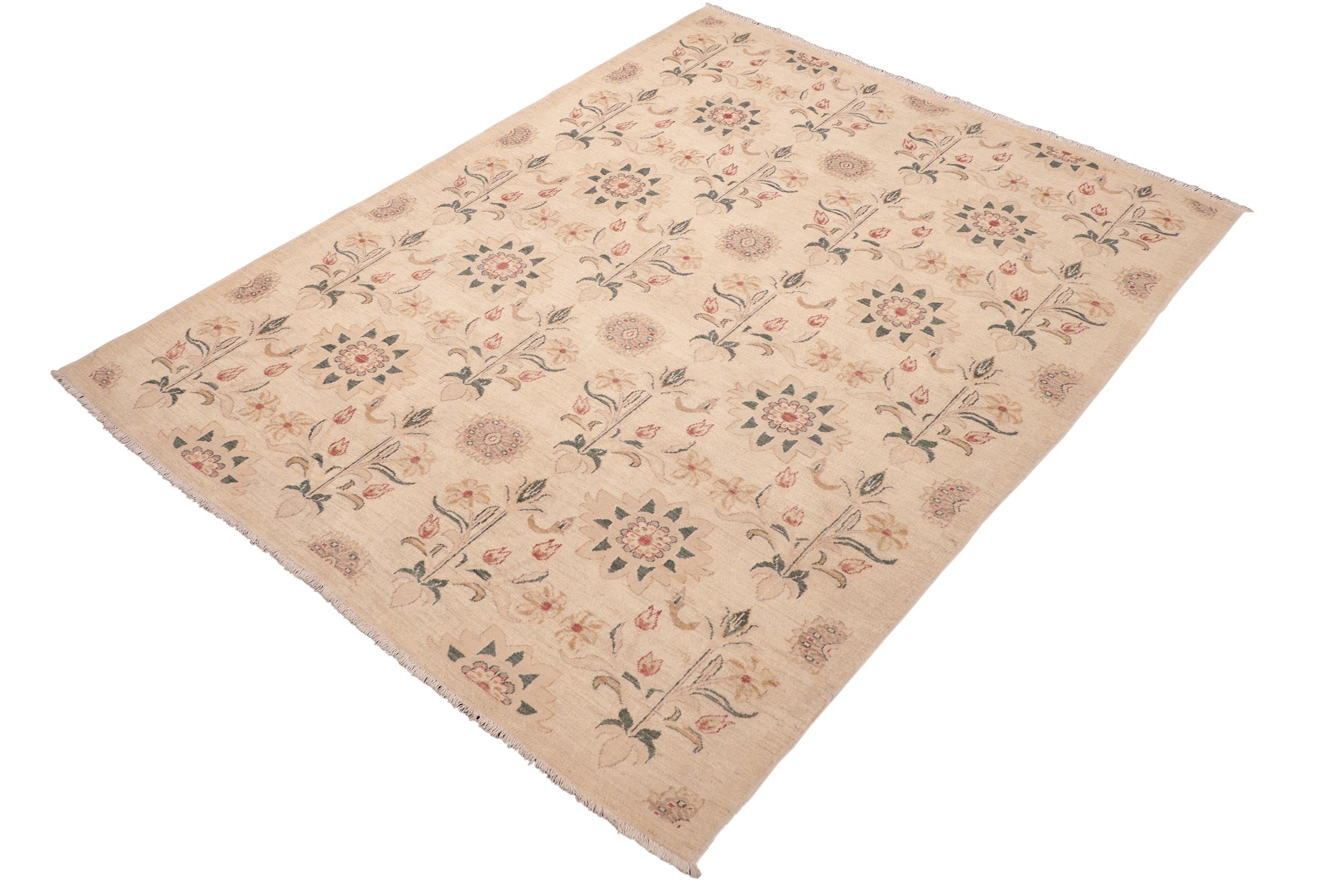 handmade Modern Kafkaz Tan Green Hand Knotted RECTANGLE 100% WOOL area rug 6' x 9'