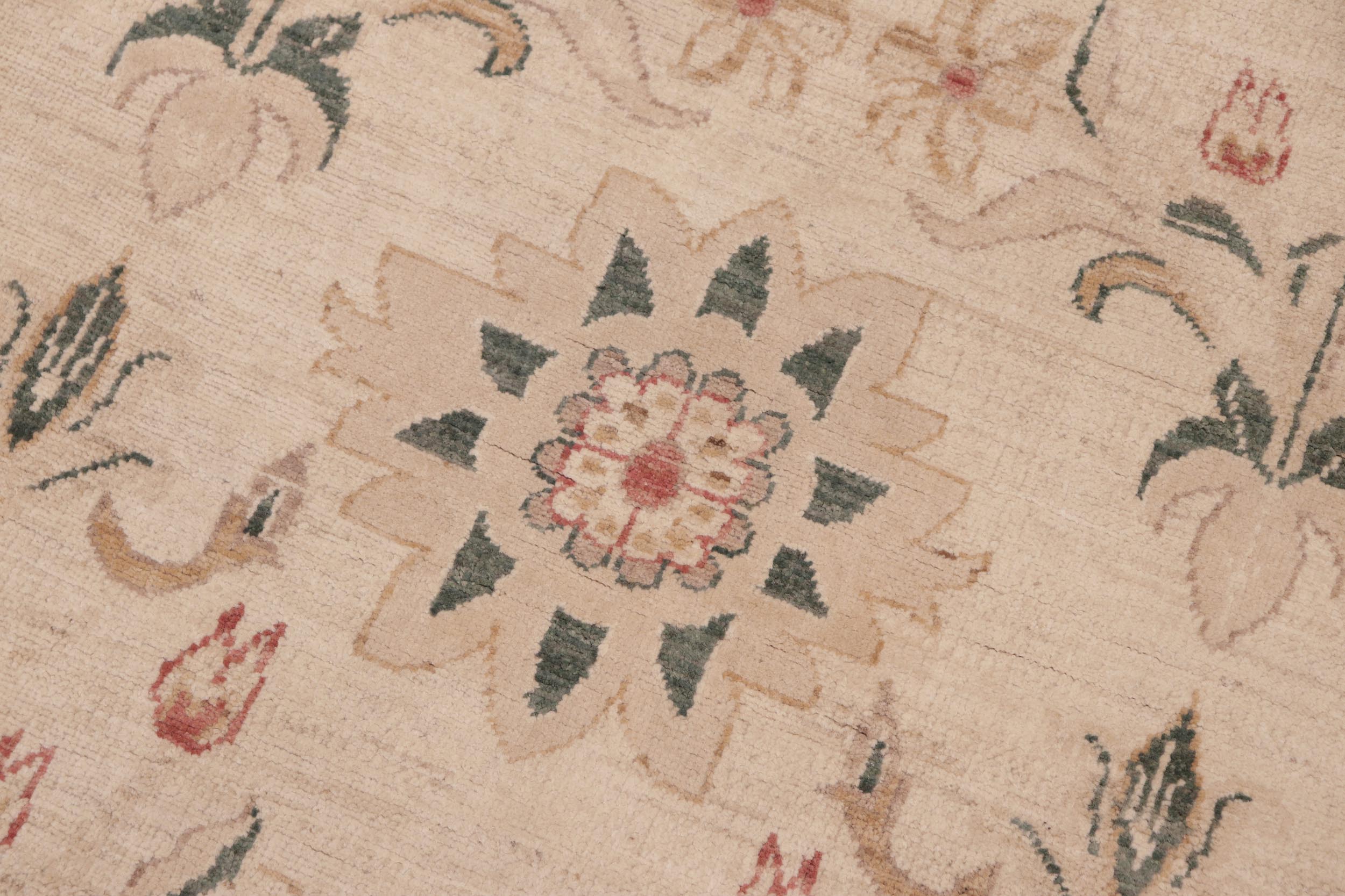 handmade Modern Kafkaz Tan Green Hand Knotted RECTANGLE 100% WOOL area rug 6' x 9'