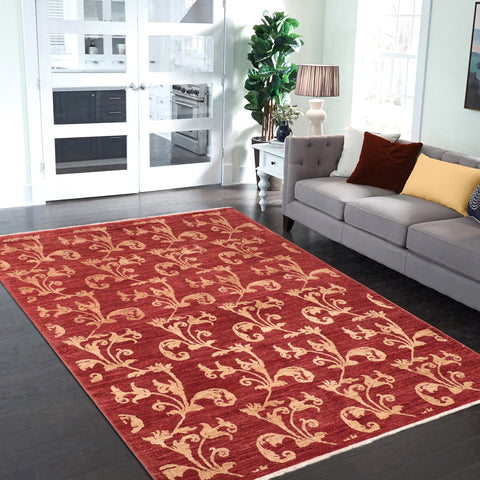 handmade Modern Kafkaz Red Gold Hand Knotted RECTANGLE 100% WOOL area rug 6' x 9'