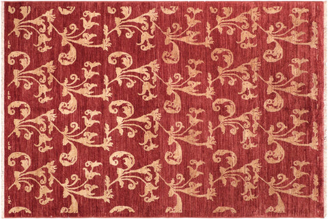 handmade Modern Kafkaz Red Gold Hand Knotted RECTANGLE 100% WOOL area rug 6' x 9'