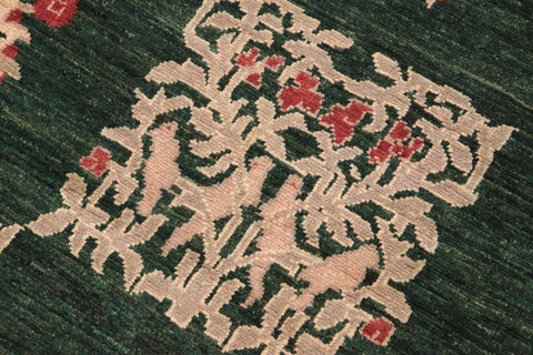 handmade Modern Kafkaz Green Tan Hand Knotted RECTANGLE 100% WOOL area rug 6' x 9'