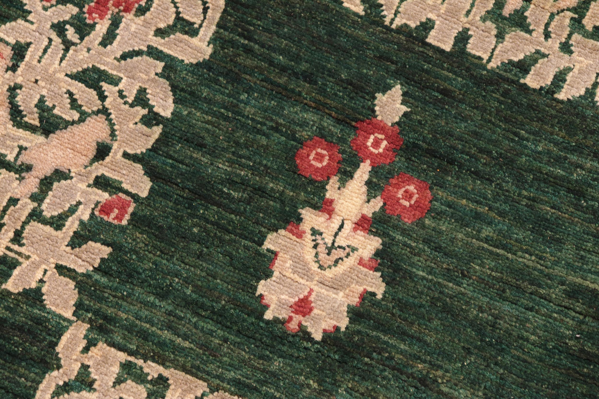 handmade Modern Kafkaz Green Tan Hand Knotted RECTANGLE 100% WOOL area rug 6' x 9'