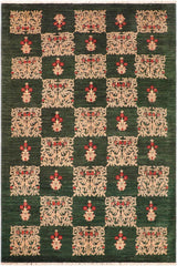 handmade Transitional Kafkaz Green Tan Hand Knotted RECTANGLE 100% WOOL area rug 6 x 9