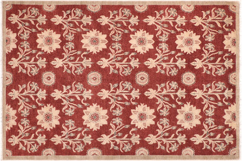 handmade Modern Kafkaz Rust Tan Hand Knotted RECTANGLE 100% WOOL area rug 6' x 9'