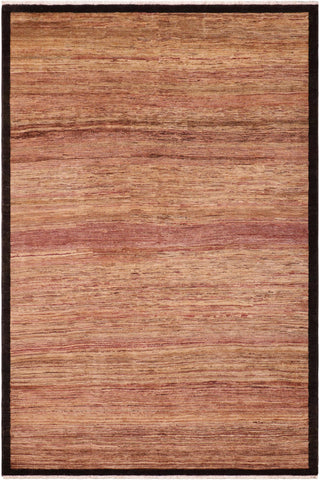 Contemporary Gabbeh Tyler Beige/Black Wool Rug - 6'4'' x 9'4''