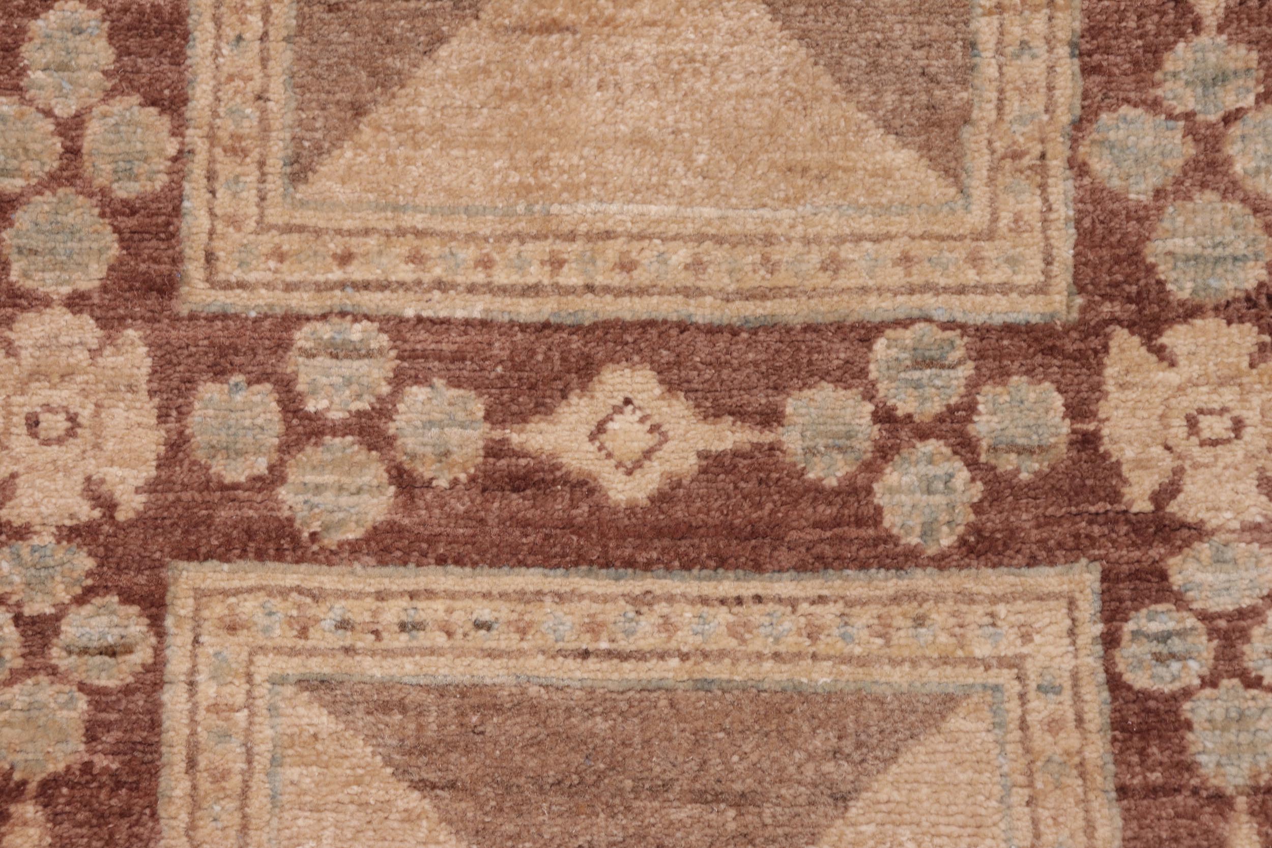 handmade Modern Kafkaz Brown Tan Hand Knotted RECTANGLE 100% WOOL area rug 6' x 9'