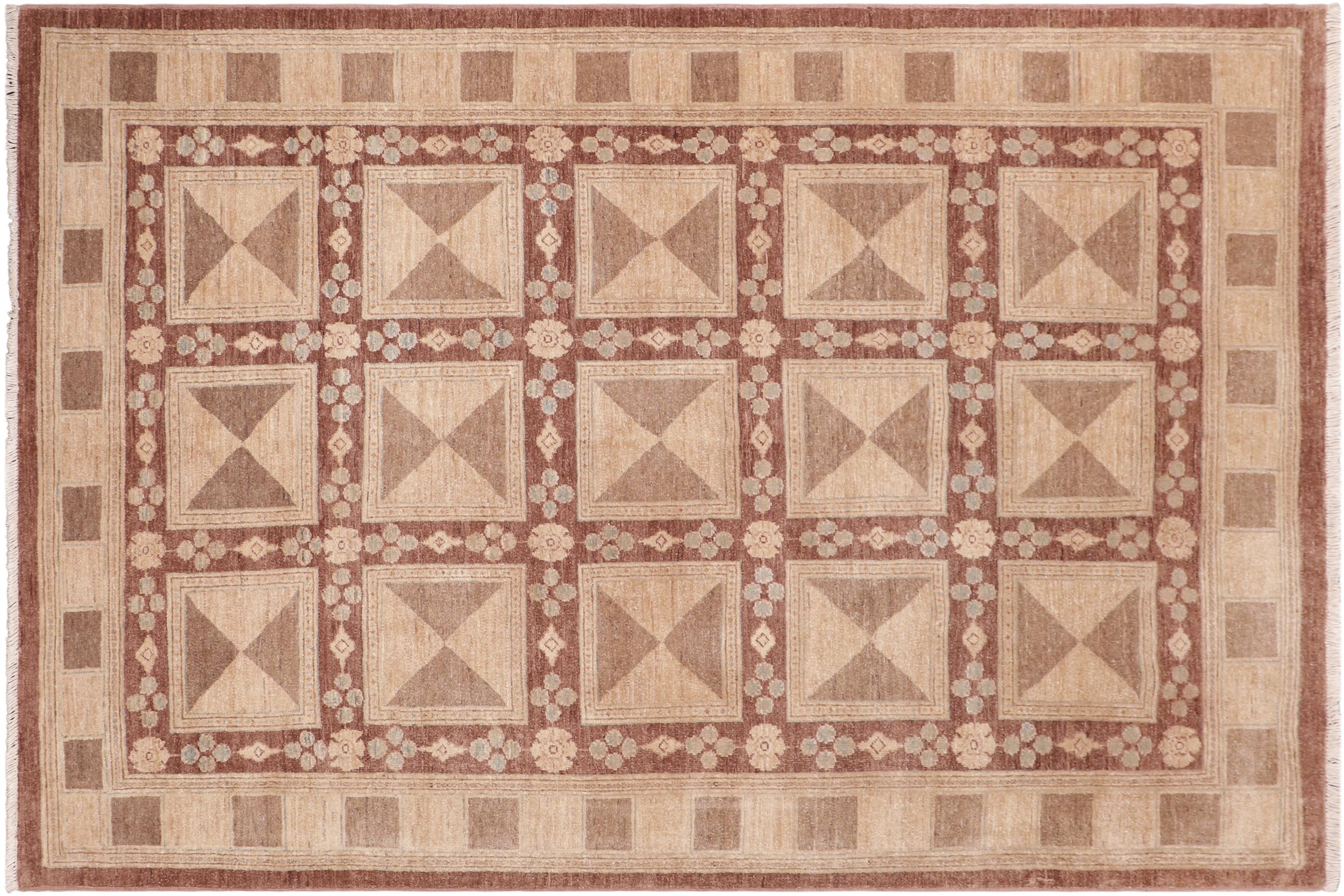 handmade Modern Kafkaz Brown Tan Hand Knotted RECTANGLE 100% WOOL area rug 6' x 9'