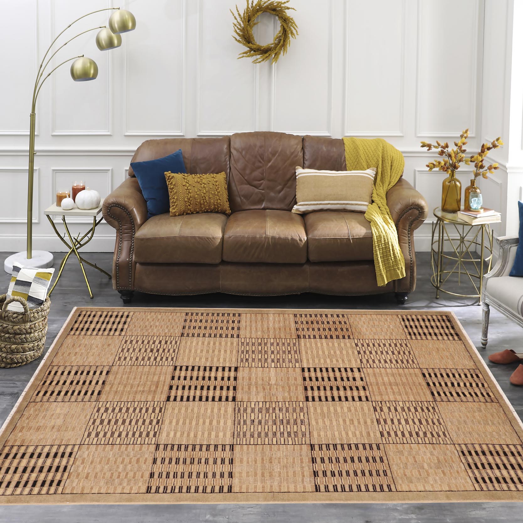 handmade Modern Kafkaz Tan Brown Hand Knotted RECTANGLE 100% WOOL area rug 6' x 9'