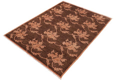 handmade Transitional Kafkaz Brown Tan Hand Knotted RECTANGLE 100% WOOL area rug 6 x 9