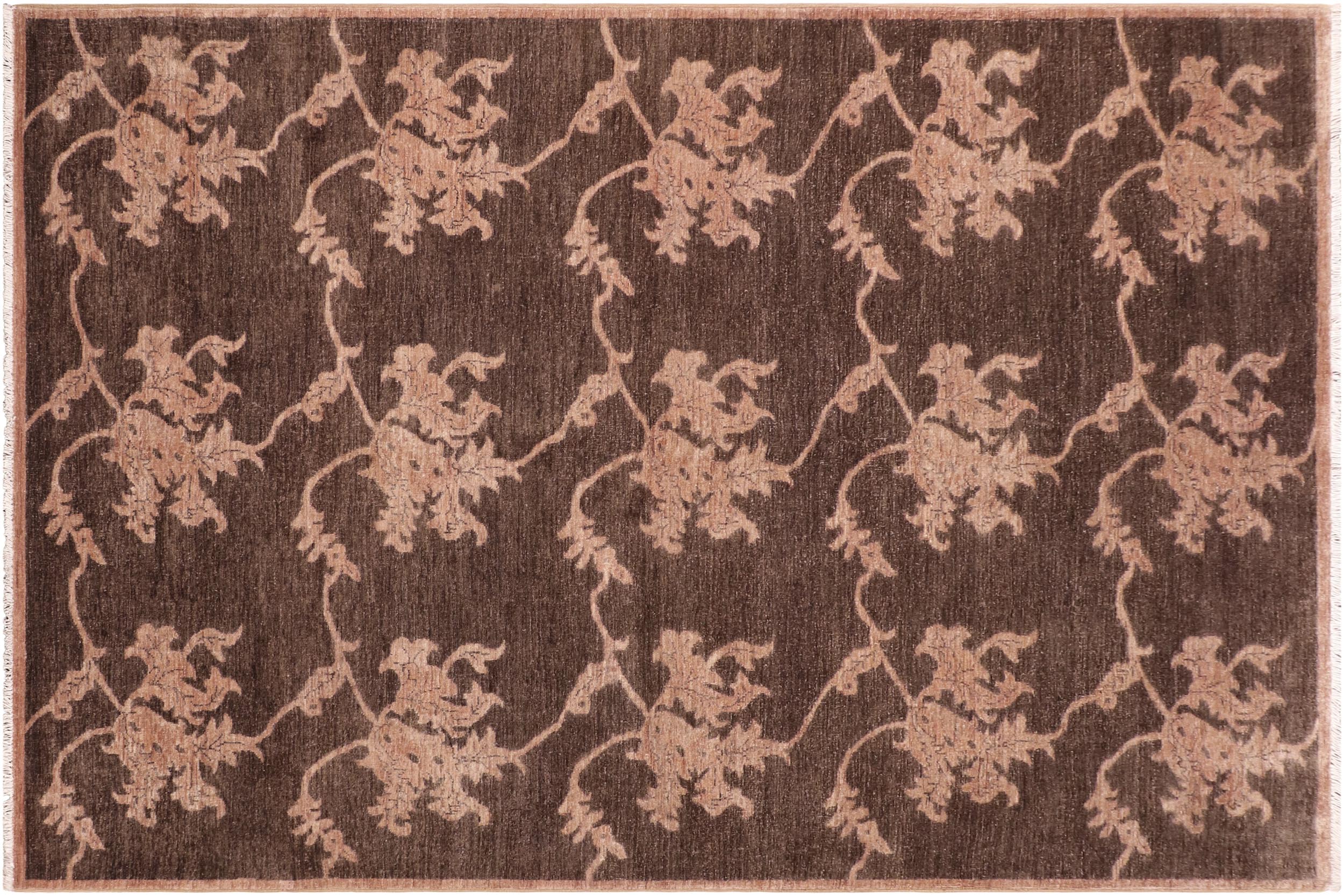 handmade Modern Kafkaz Brown Tan Hand Knotted RECTANGLE 100% WOOL area rug 6' x 9'