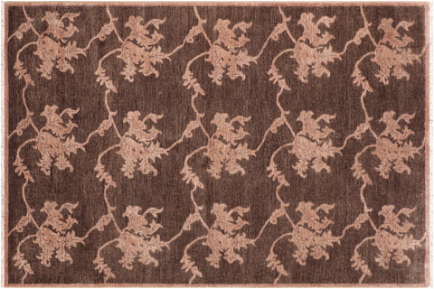 handmade Modern Kafkaz Brown Tan Hand Knotted RECTANGLE 100% WOOL area rug 6' x 9'
