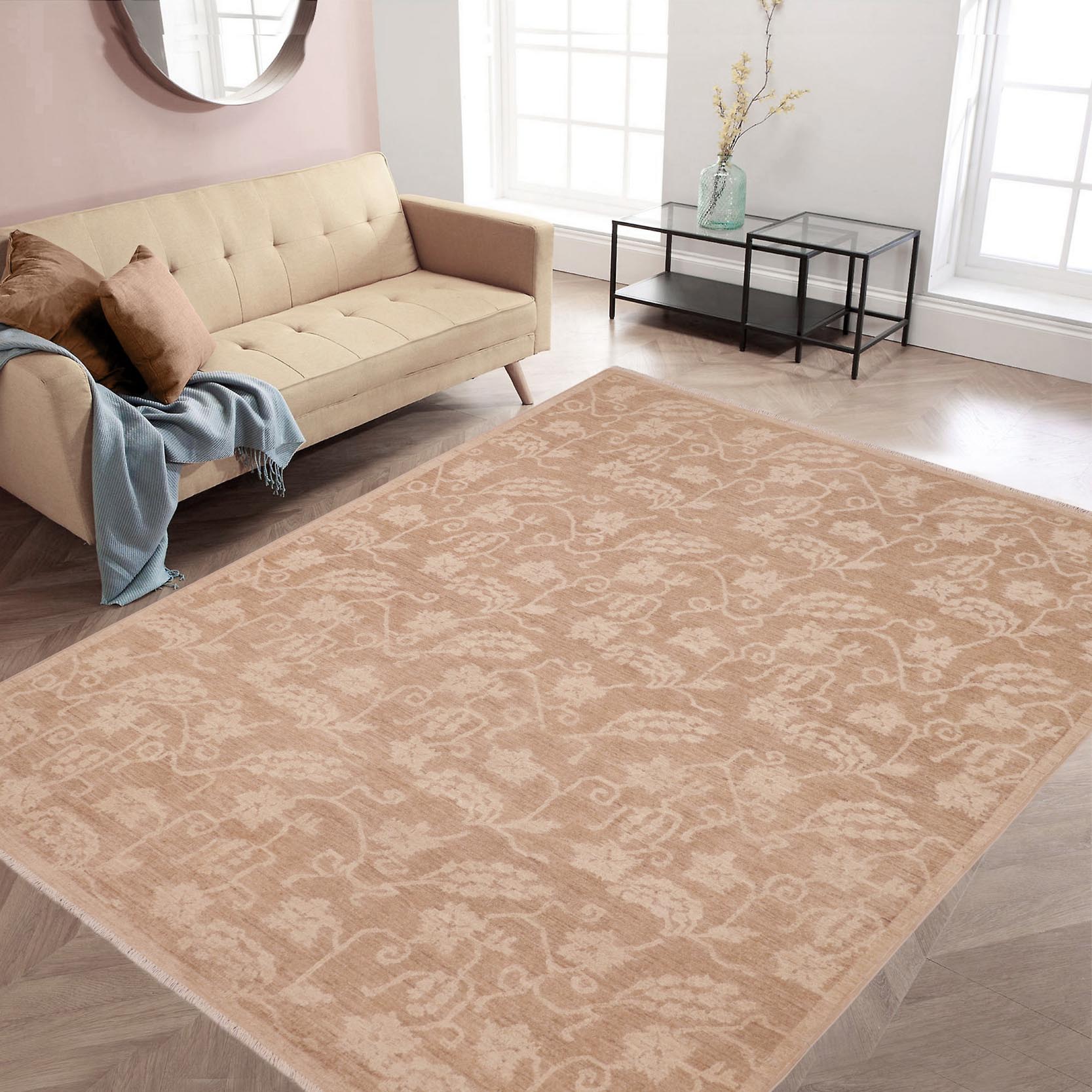 handmade Modern Kafkaz Brown Tan Hand Knotted RECTANGLE 100% WOOL area rug 6' x 9'