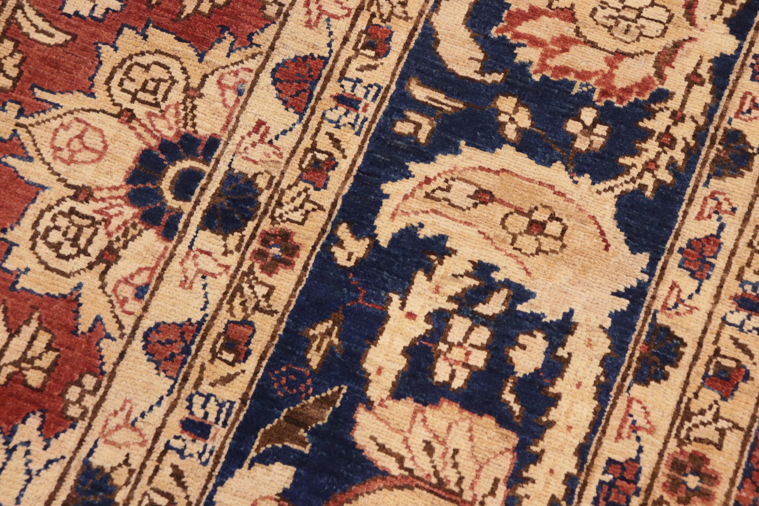 handmade Transitional Kafkaz Rust Drk. Blue Hand Knotted RECTANGLE 100% WOOL area rug 10' x 14'